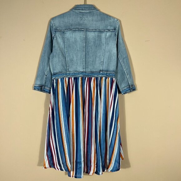 Desigual Denim Women's Front Button Striped High/Low Dress Size 10 - Picture 6 of 12